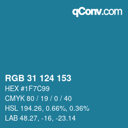 颜色代码: RGB 31 124 153 | qconv.com