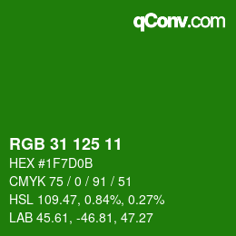 カラーコード: RGB 31 125 11 | qconv.com