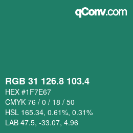 カラーコード: RGB 31 126.8 103.4 | qconv.com