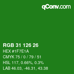 Color code: RGB 31 126 26 | qconv.com
