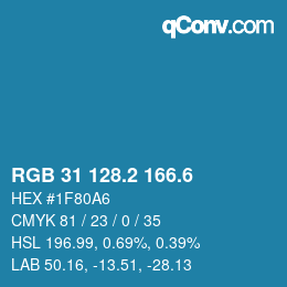 カラーコード: RGB 31 128.2 166.6 | qconv.com