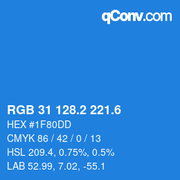 カラーコード: RGB 31 128.2 221.6 | qconv.com