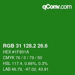 カラーコード: RGB 31 128.2 26.6 | qconv.com