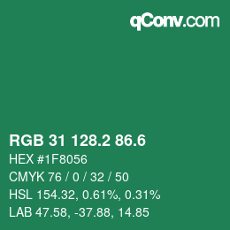カラーコード: RGB 31 128.2 86.6 | qconv.com