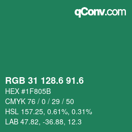 カラーコード: RGB 31 128.6 91.6 | qconv.com