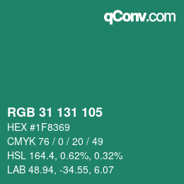 カラーコード: RGB 31 131 105 | qconv.com