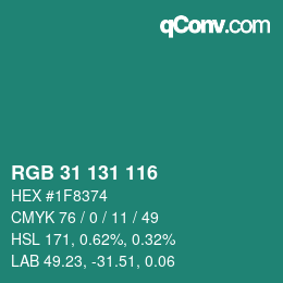 Color code: RGB 31 131 116 | qconv.com