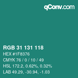 Color code: RGB 31 131 118 | qconv.com