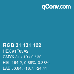 Color code: RGB 31 131 162 | qconv.com
