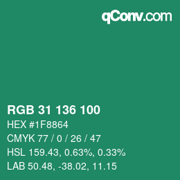 Color code: RGB 31 136 100 | qconv.com