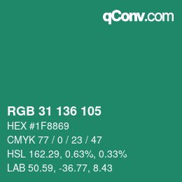Color code: RGB 31 136 105 | qconv.com