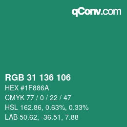 Color code: RGB 31 136 106 | qconv.com