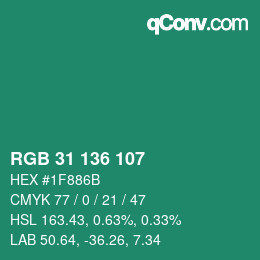 Color code: RGB 31 136 107 | qconv.com