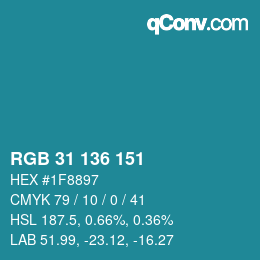 Color code: RGB 31 136 151 | qconv.com