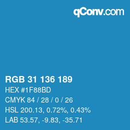 Color code: RGB 31 136 189 | qconv.com