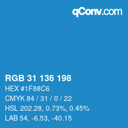 カラーコード: RGB 31 136 198 | qconv.com