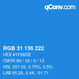 Color code: RGB 31 136 222 | qconv.com