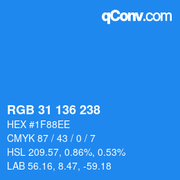 Color code: RGB 31 136 238 | qconv.com