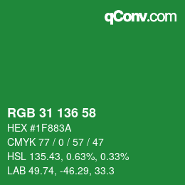 Color code: RGB 31 136 58 | qconv.com
