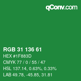 Color code: RGB 31 136 61 | qconv.com