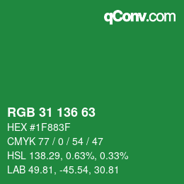 Color code: RGB 31 136 63 | qconv.com