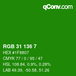 Color code: RGB 31 136 7 | qconv.com