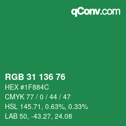 Color code: RGB 31 136 76 | qconv.com