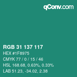 Farbcode: RGB 31 137 117 | qconv.com