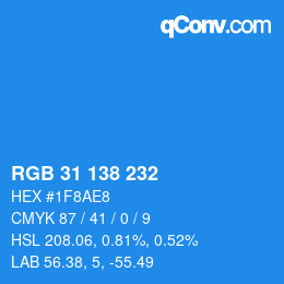 Color code: RGB 31 138 232 | qconv.com