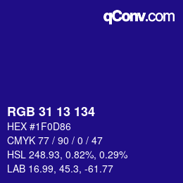 Color code: RGB 31 13 134 | qconv.com