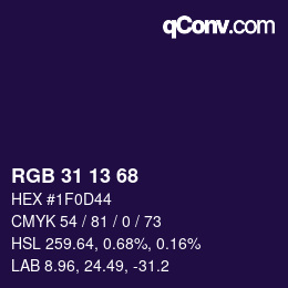Color code: RGB 31 13 68 | qconv.com