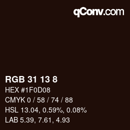 カラーコード: RGB 31 13 8 | qconv.com