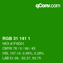 カラーコード: RGB 31 141 1 | qconv.com