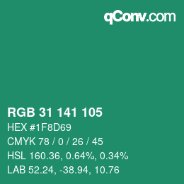 カラーコード: RGB 31 141 105 | qconv.com