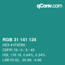 Color code: RGB 31 141 134 | qconv.com