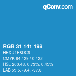 Color code: RGB 31 141 198 | qconv.com
