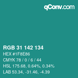 Color code: RGB 31 142 134 | qconv.com