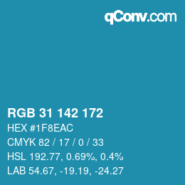 カラーコード: RGB 31 142 172 | qconv.com