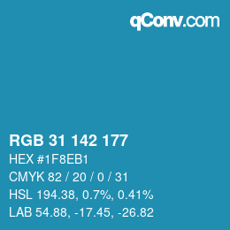 カラーコード: RGB 31 142 177 | qconv.com