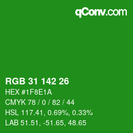 Color code: RGB 31 142 26 | qconv.com