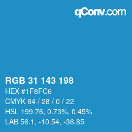 Color code: RGB 31 143 198 | qconv.com