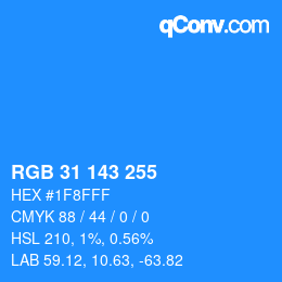 Color code: RGB 31 143 255 | qconv.com