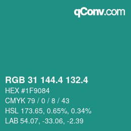 カラーコード: RGB 31 144.4 132.4 | qconv.com