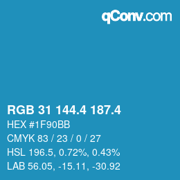 カラーコード: RGB 31 144.4 187.4 | qconv.com