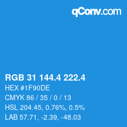カラーコード: RGB 31 144.4 222.4 | qconv.com