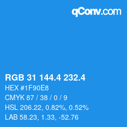 カラーコード: RGB 31 144.4 232.4 | qconv.com
