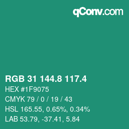 カラーコード: RGB 31 144.8 117.4 | qconv.com