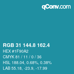 カラーコード: RGB 31 144.8 162.4 | qconv.com