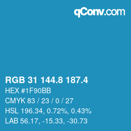 カラーコード: RGB 31 144.8 187.4 | qconv.com