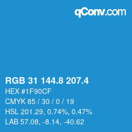 カラーコード: RGB 31 144.8 207.4 | qconv.com